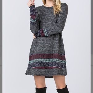 SOLD Black & Purple Melange Geometric Shift Dress, M